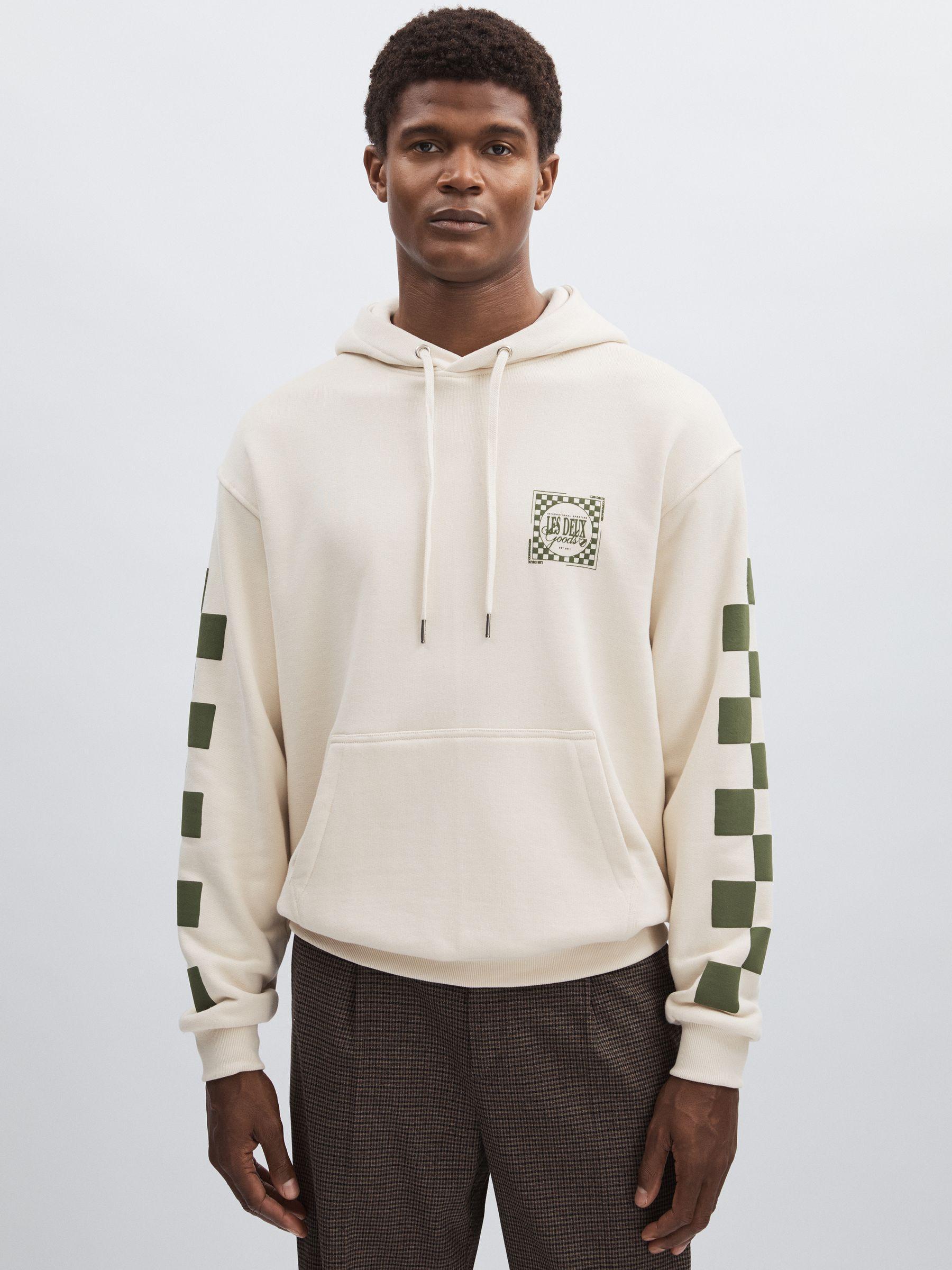 Les Deux 100% Cotton Goods Print Hoodie in Ivory/Green Product Image