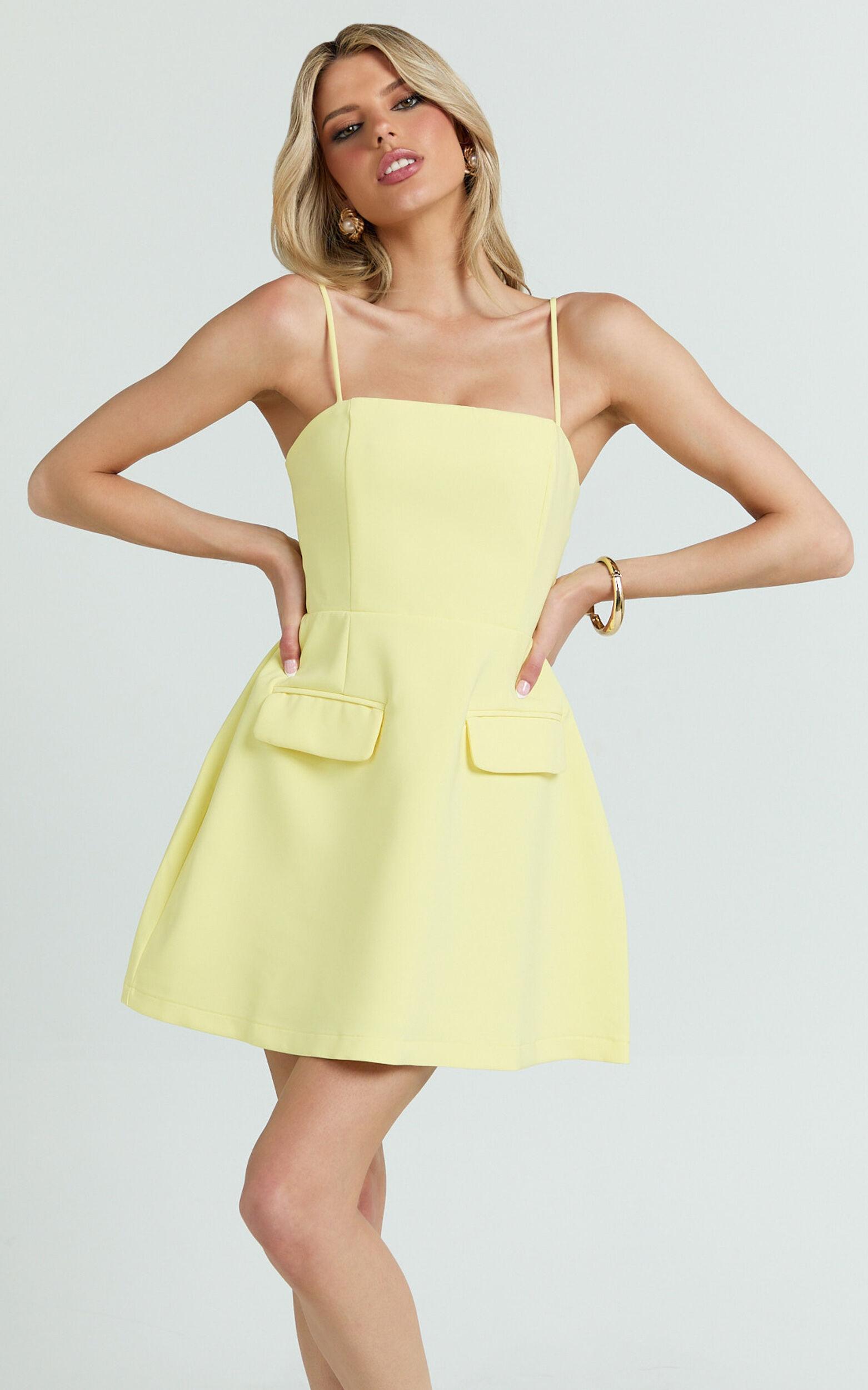 Katia Mini Dress - Strappy Corset A Line Dress in Lemon Product Image