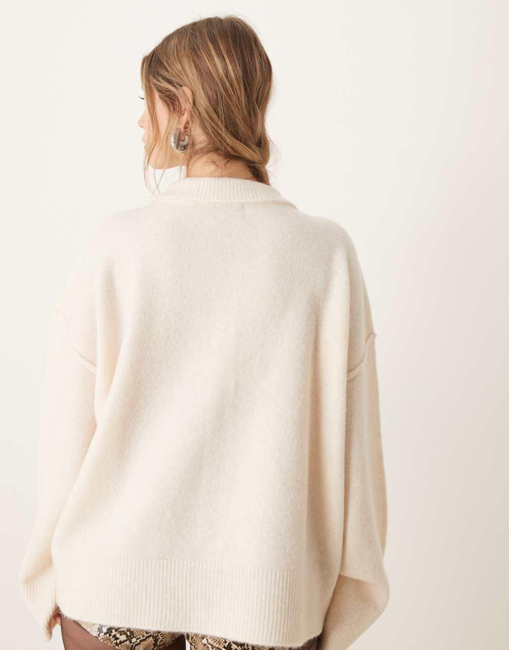 ASOS DESIGN knit collared shirt cardigan with seam detail in gray Product Image