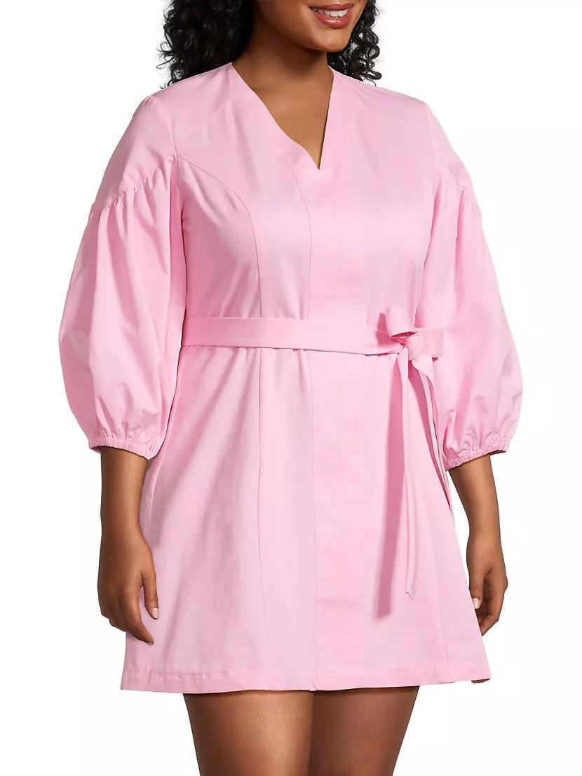 Plus Puff-Sleeve Cotton Mini Sheath Dress Product Image