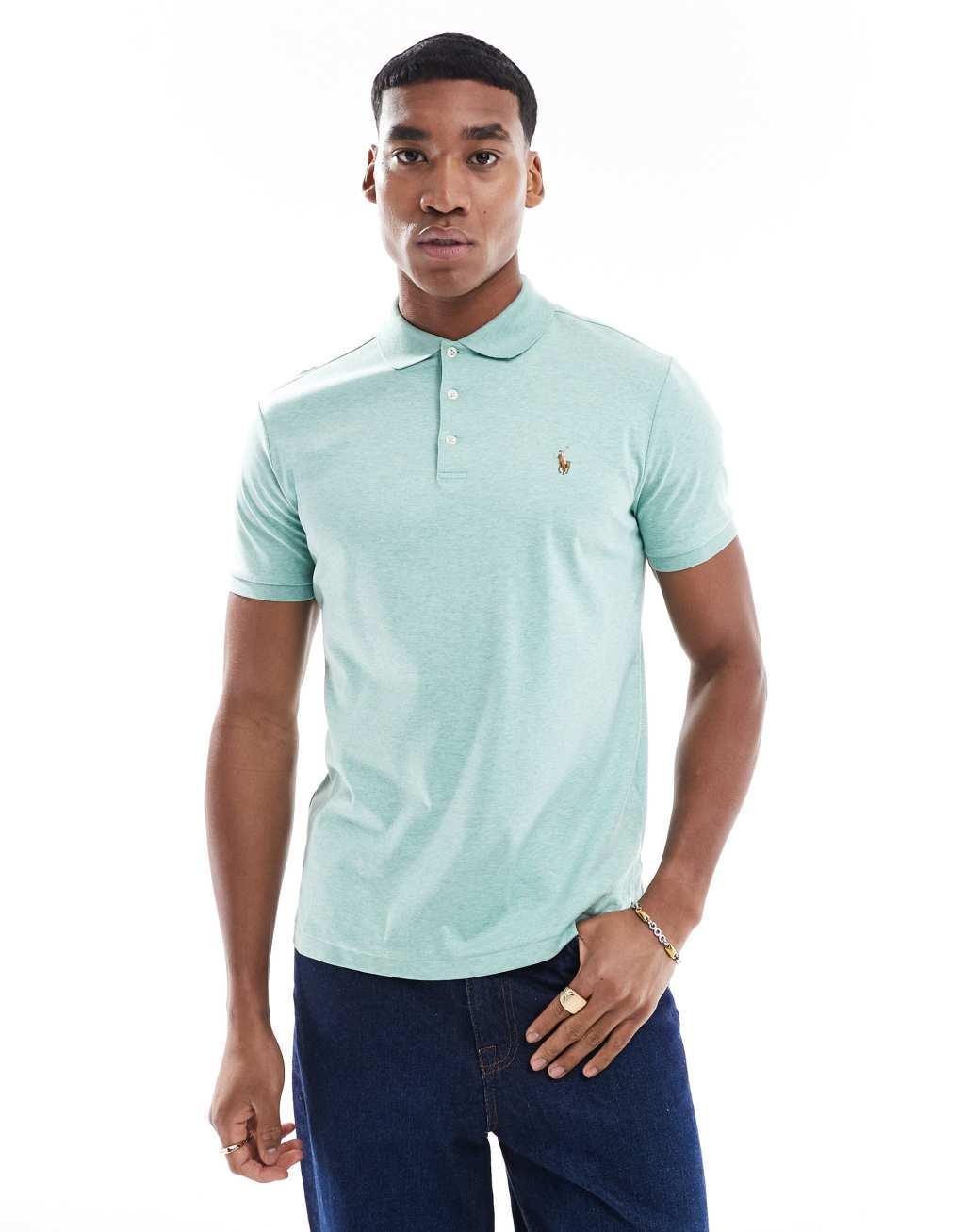 Polo Ralph Lauren icon logo pima cotton polo shirt custom fit in heathered green Product Image