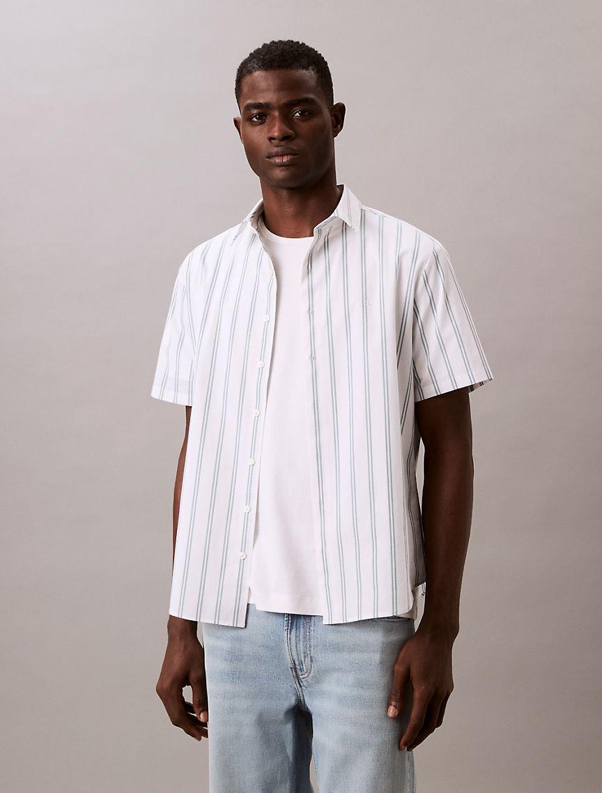 Calvin Klein Mens Poplin Stripe Classic Button-Down Shirt - Multi Product Image