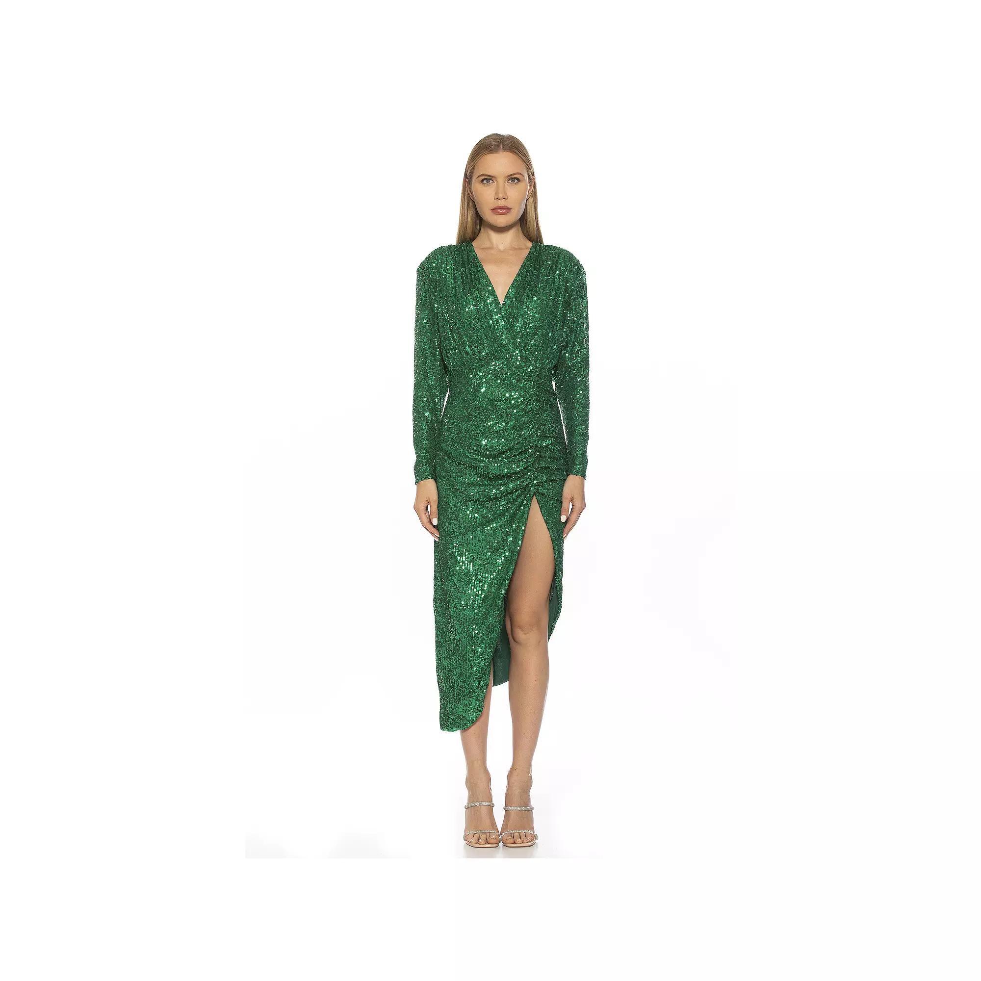 Women's ALEXIA ADMOR Silena Sequin Surplice Dolman Sleeve Ruched Dress, Size: Small, Green Product Image