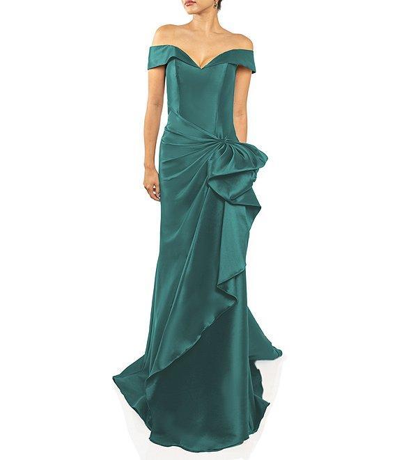 Terani Couture Off-the-Shoulder Ruffle Front Mikado Gown Product Image