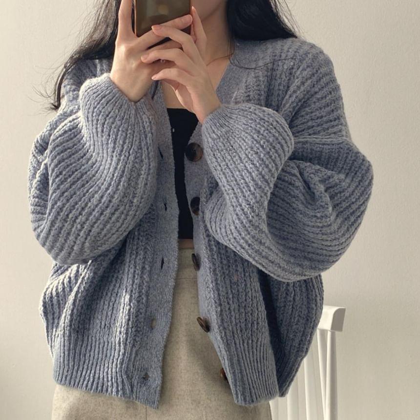 V-Neck Plain Cardigan Product Image