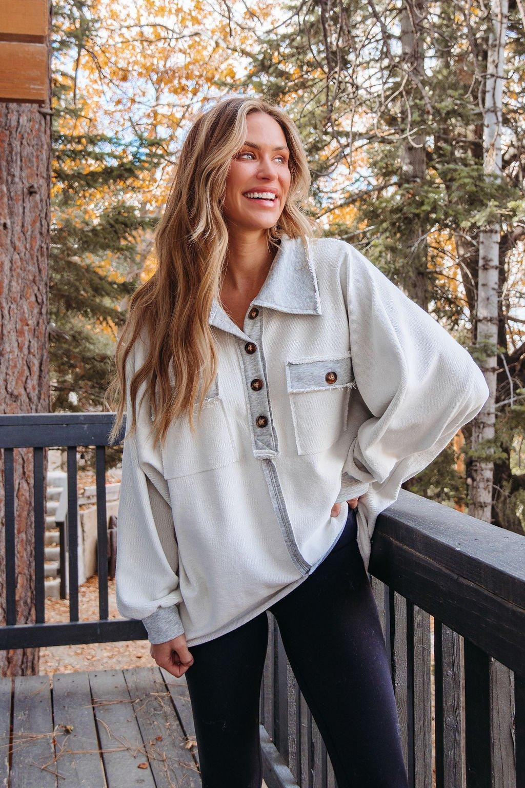 Heather Grey Button Up Thermal Pullover - FINAL SALE Product Image