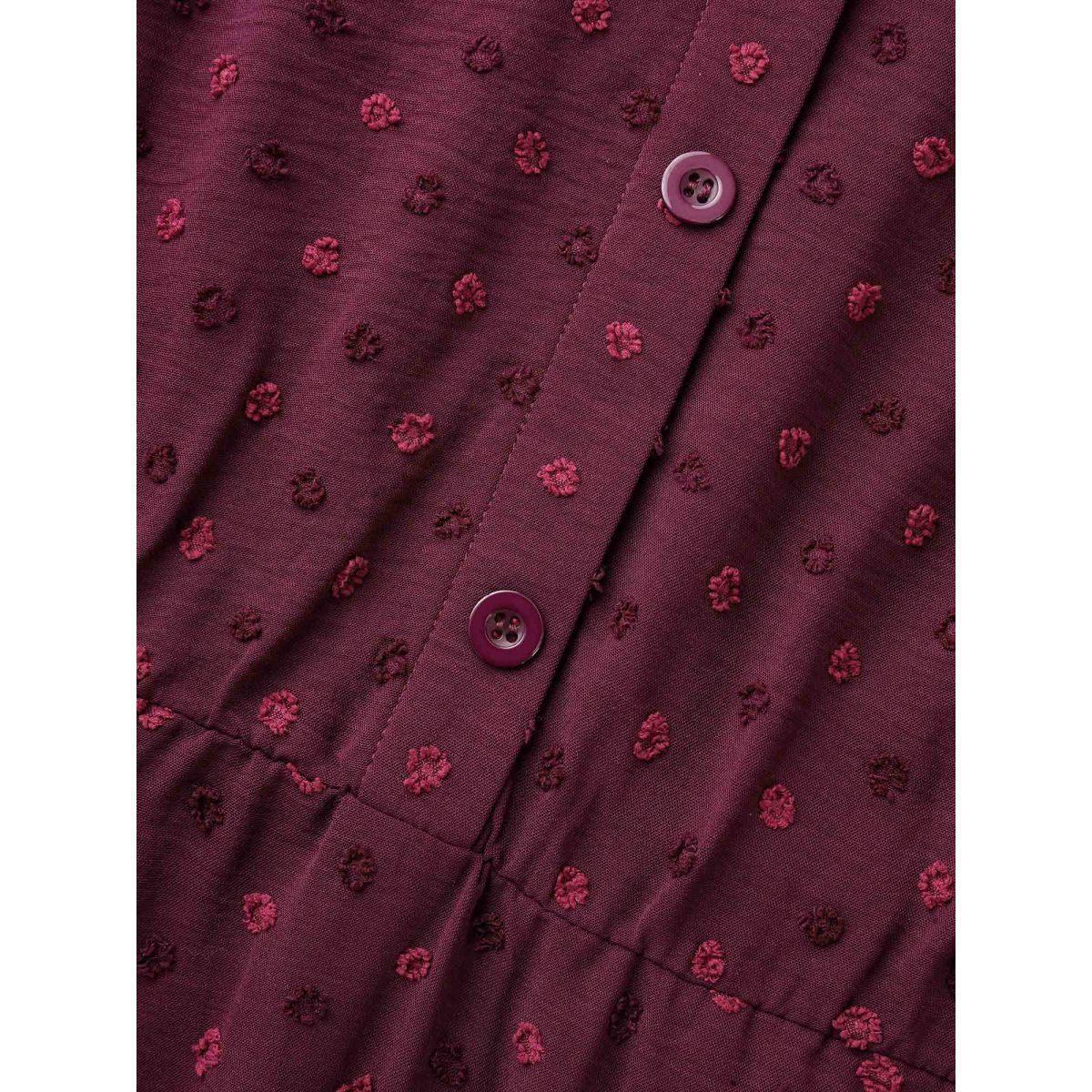 Plus Size Textured Shirt Collar Button Front Midi Dress Burgundy Women Elegant Texture Shirt collar Long Sleeve Curvy BloomChic 28/5X Product Image