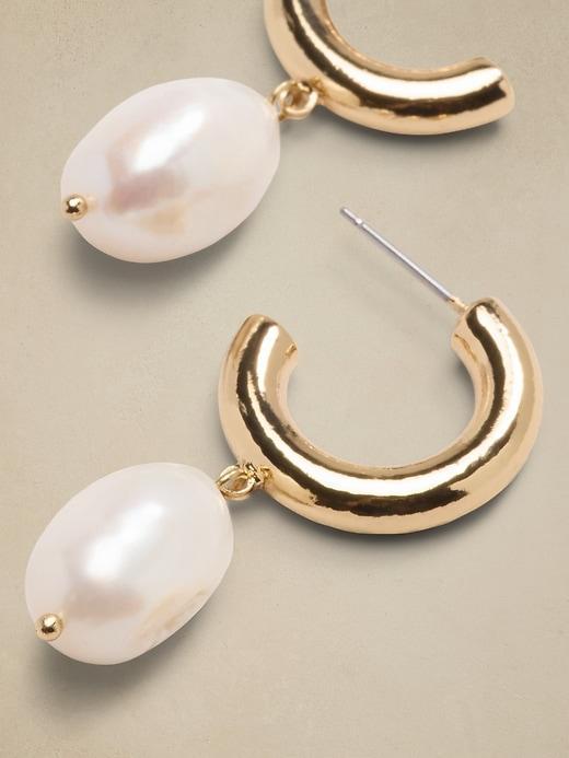 Half Hoop Pearl Drop Earrings Product Image