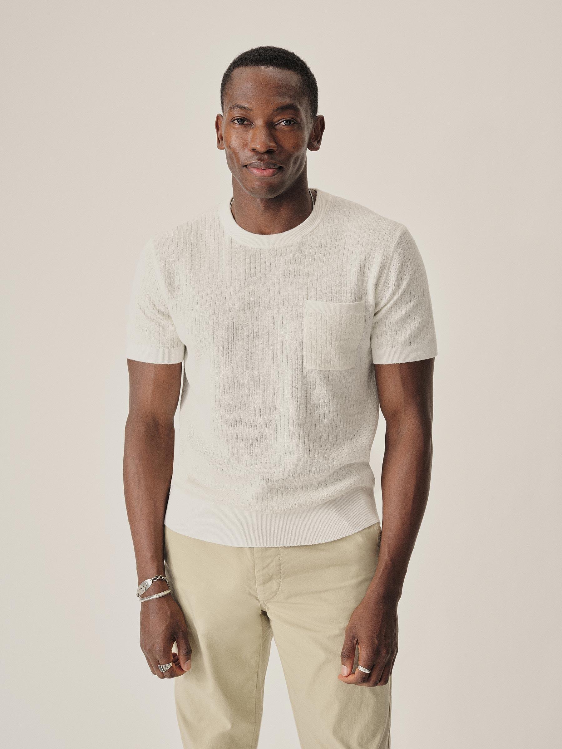 White Yuma Hemp Rib Knit Pocket Tee Product Image