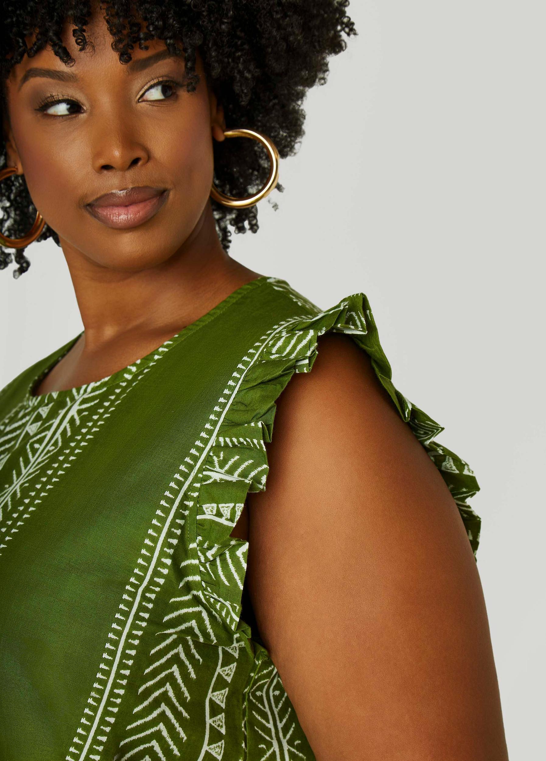 Ruffle Trimmed Printed Cotton Top Product Image