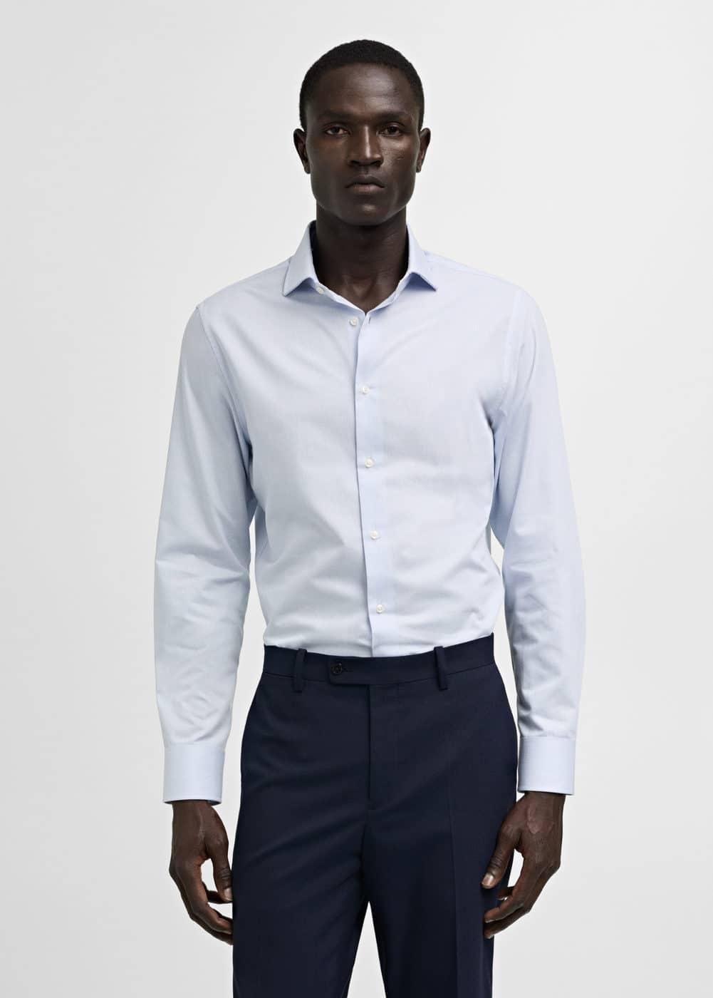 Slim-fit twill pinstripe suit shirt - Men | MANGO USA Product Image