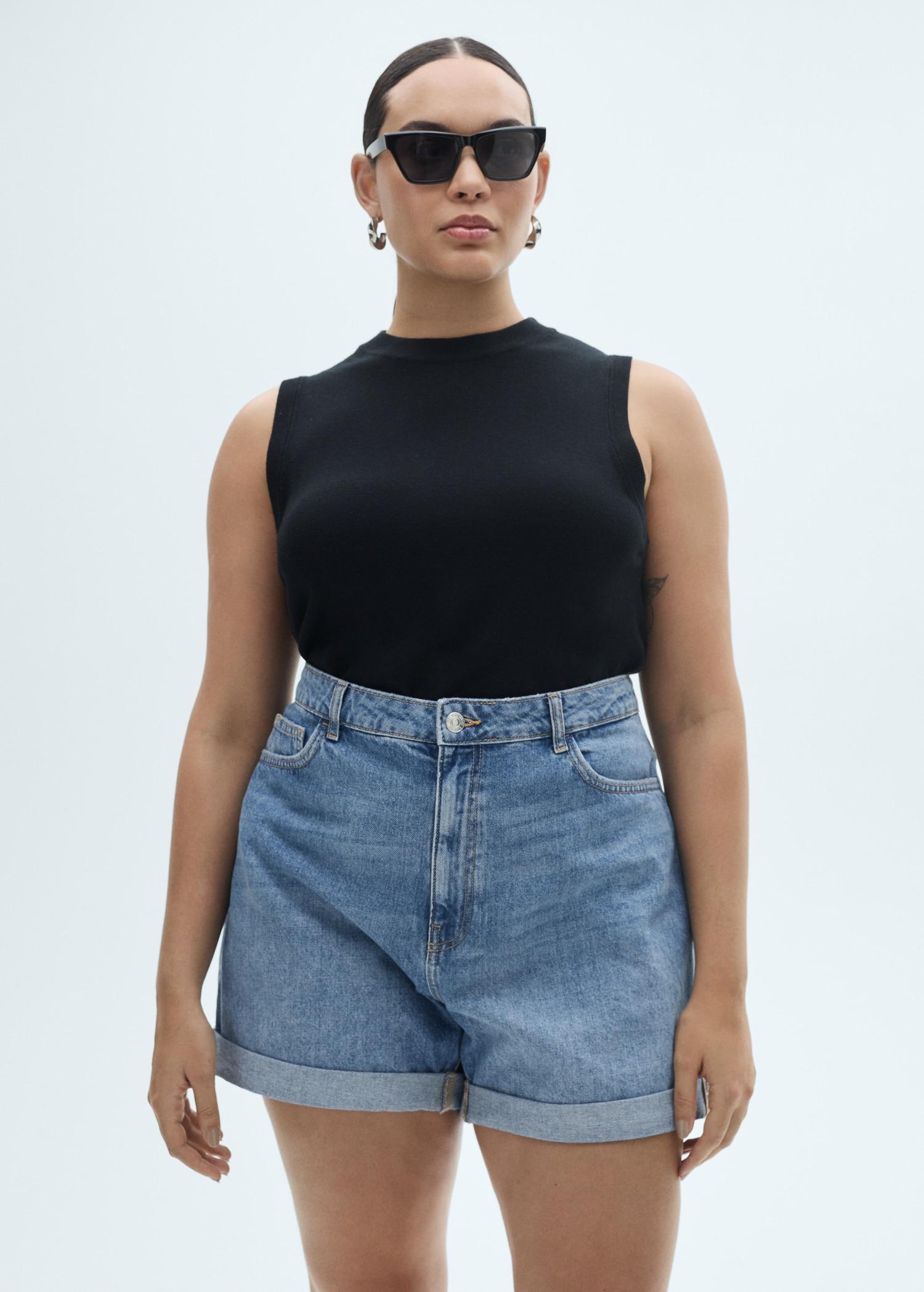 High-waisted mom-fit denim shorts - Women | MANGO USA Product Image