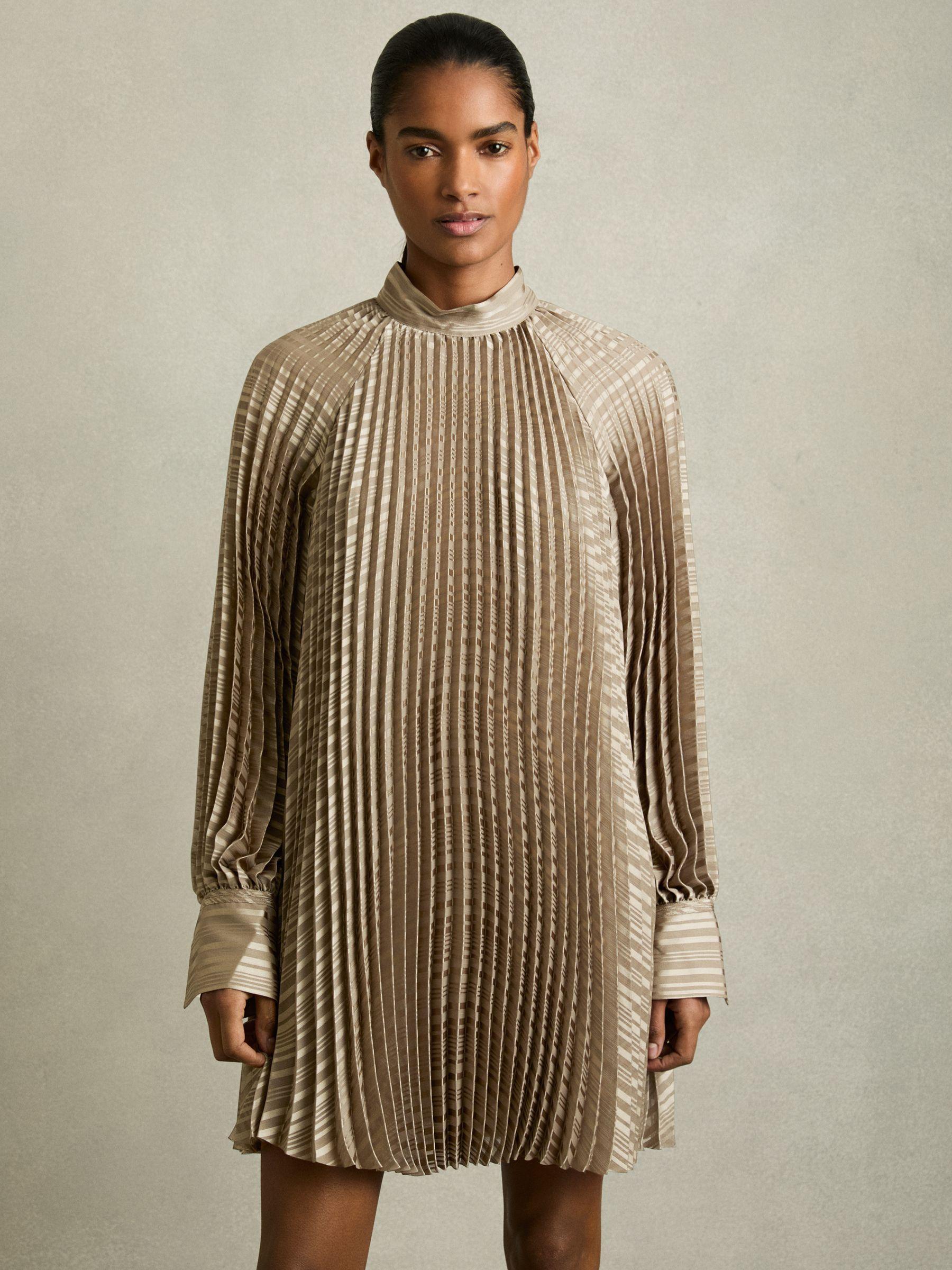 Pleated Belted Mini Dress in Sage Product Image
