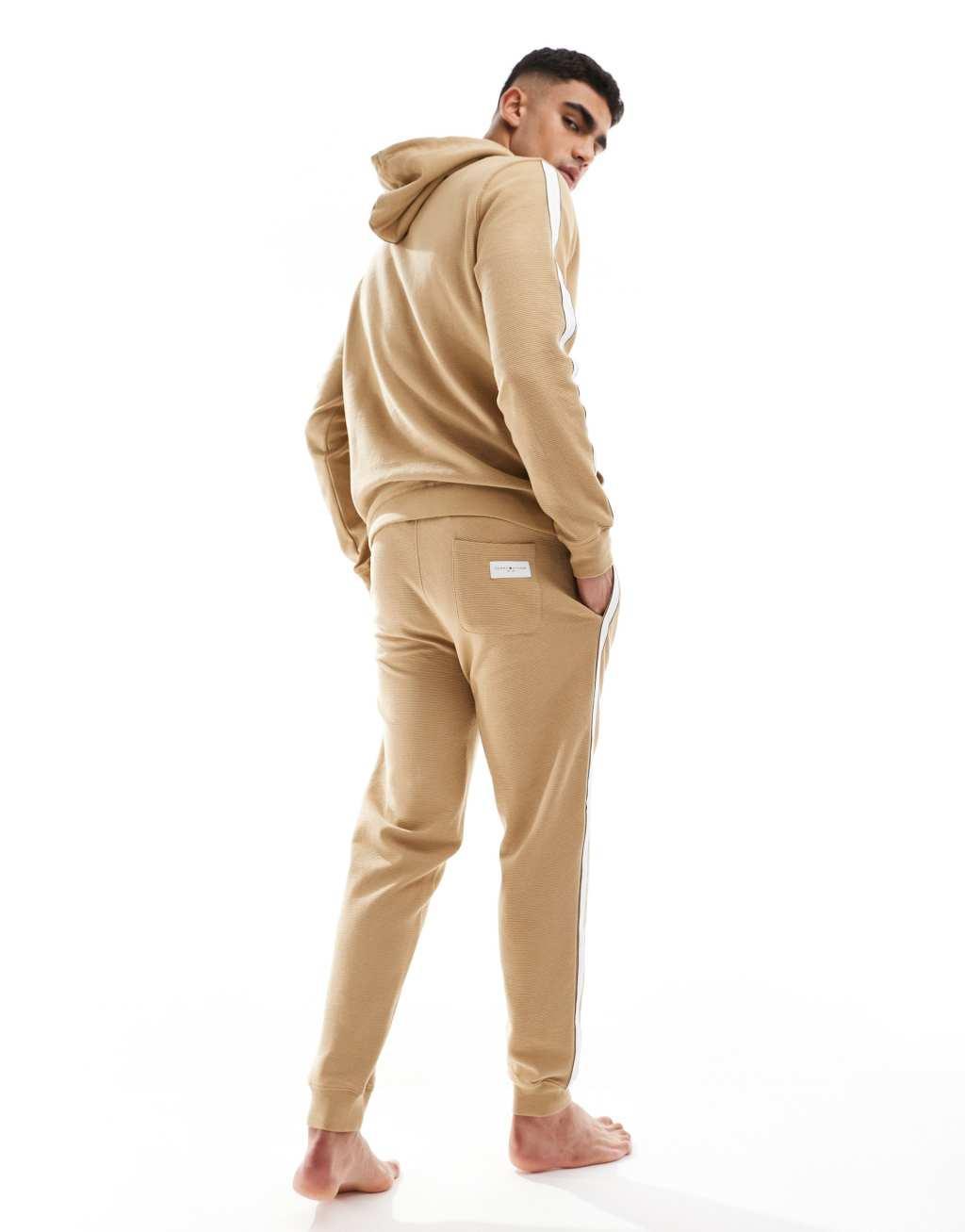 Tommy Hilfiger lounge hoodie in beige with white stripe Product Image