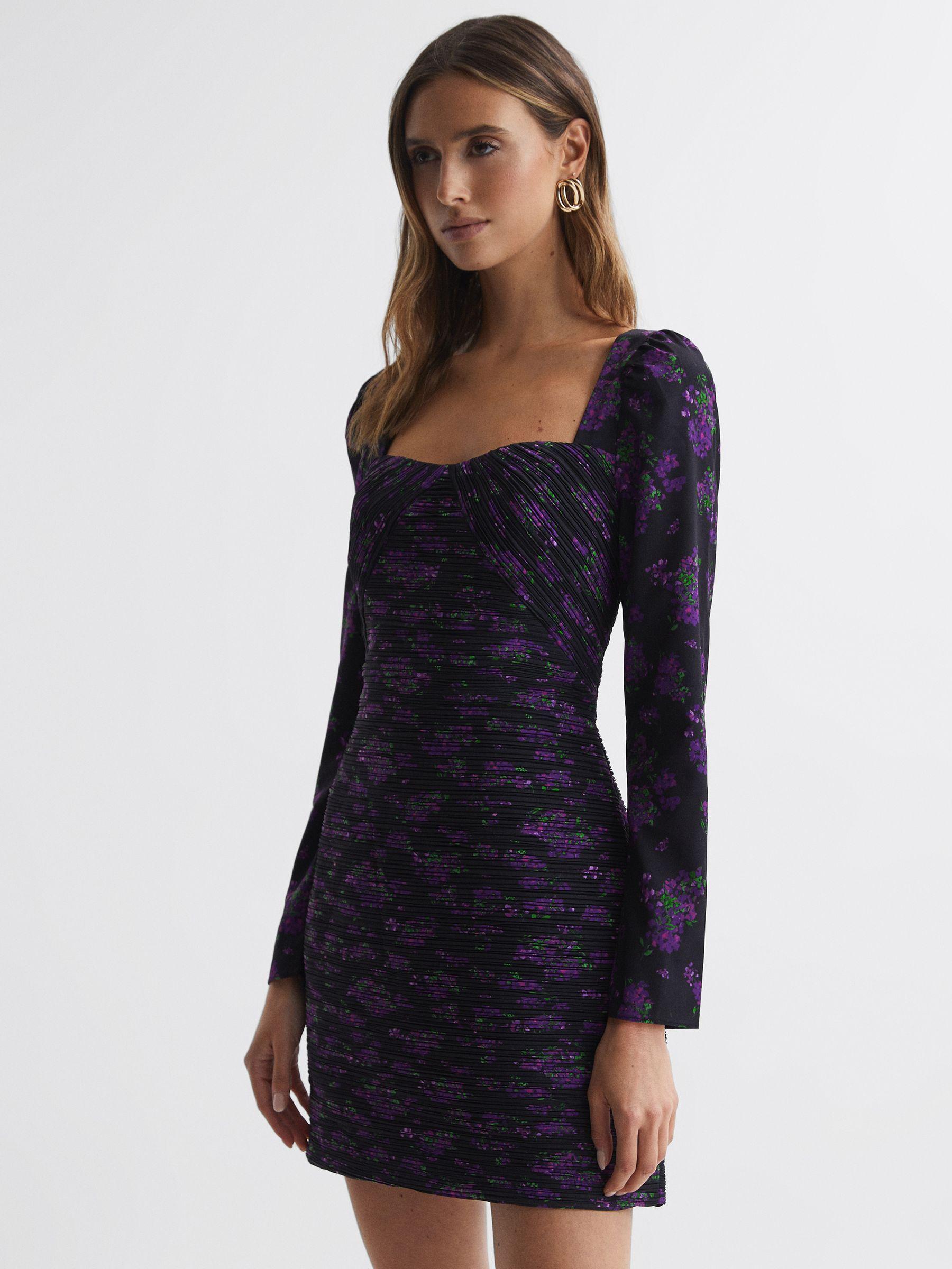 Amur Pleated Floral Bodycon Mini Dress in Hydrangea Berry Product Image