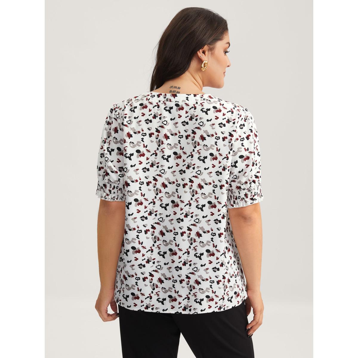 Plus Size Originalwhite Leopard Print Split Neck Blouse Women Short sleeve Notched collar Work Blouses BloomChic 28/5X Product Image