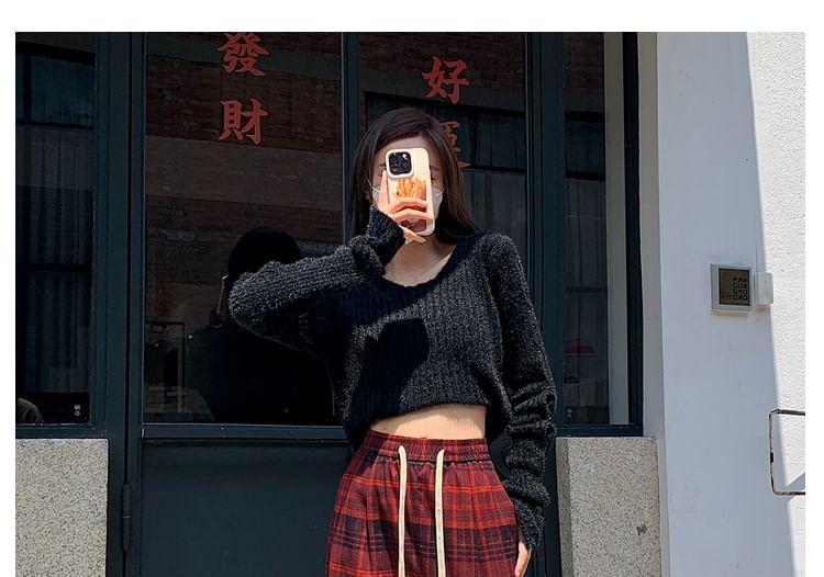 Drawstring Waist Plaid Loose Fit Pants Product Image