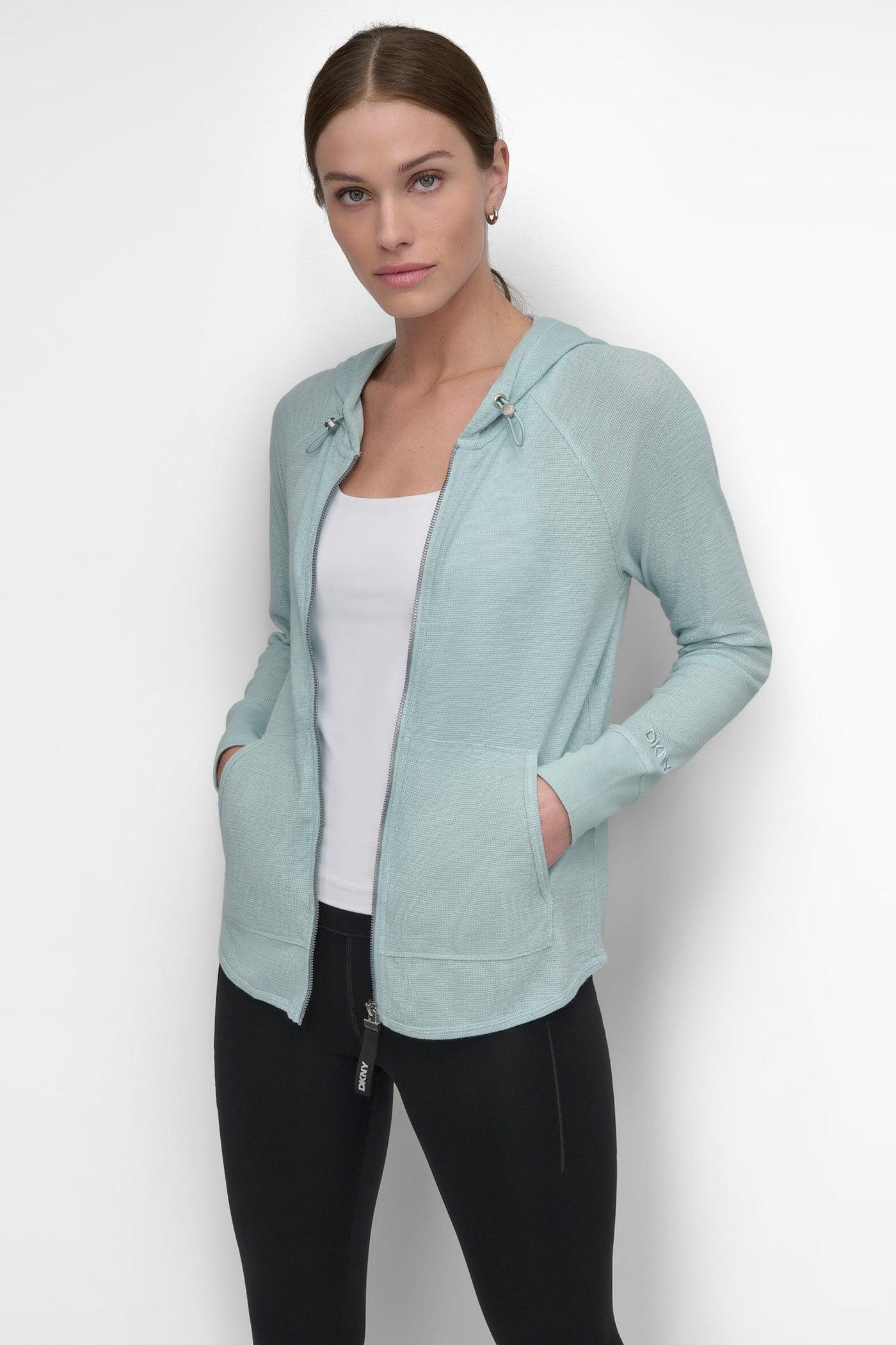 FULL ZIP MINI SLUB WAFFLE HOODIE WITH POCKETS Product Image