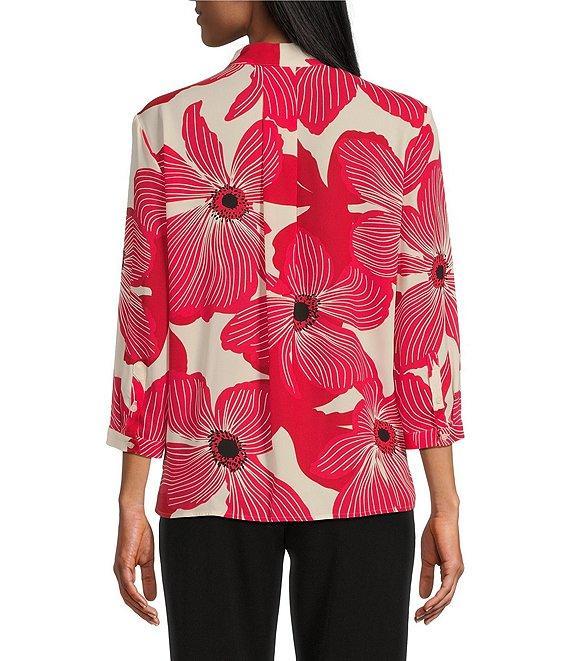 Investments Caroline Signature Upbeat Poppy V-Neck 3/4 Sleeve Button Front Top Product Image