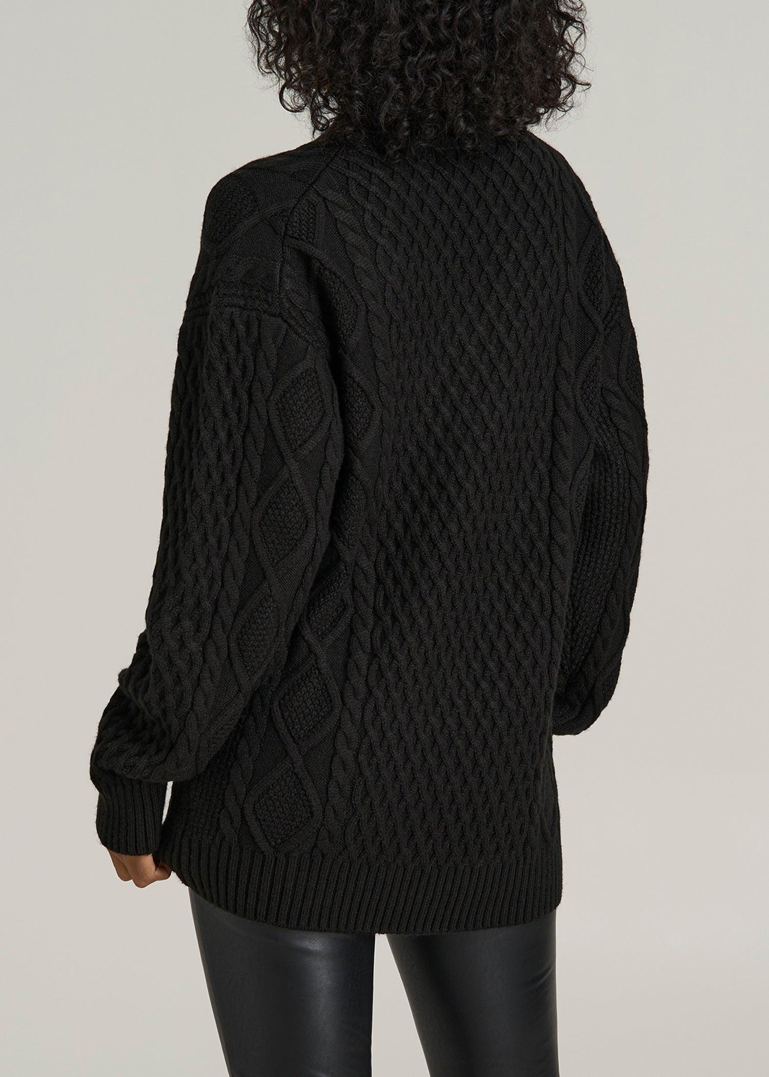 V Neck Cashmere Blend Cable Knit Women's Tall Sweater in Black Product Image