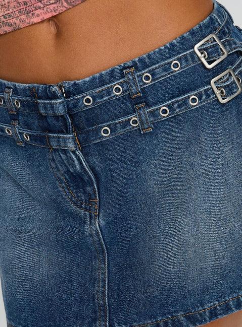 Baccarat Belted Denim Mini Skirt Mid Blue Wash Product Image