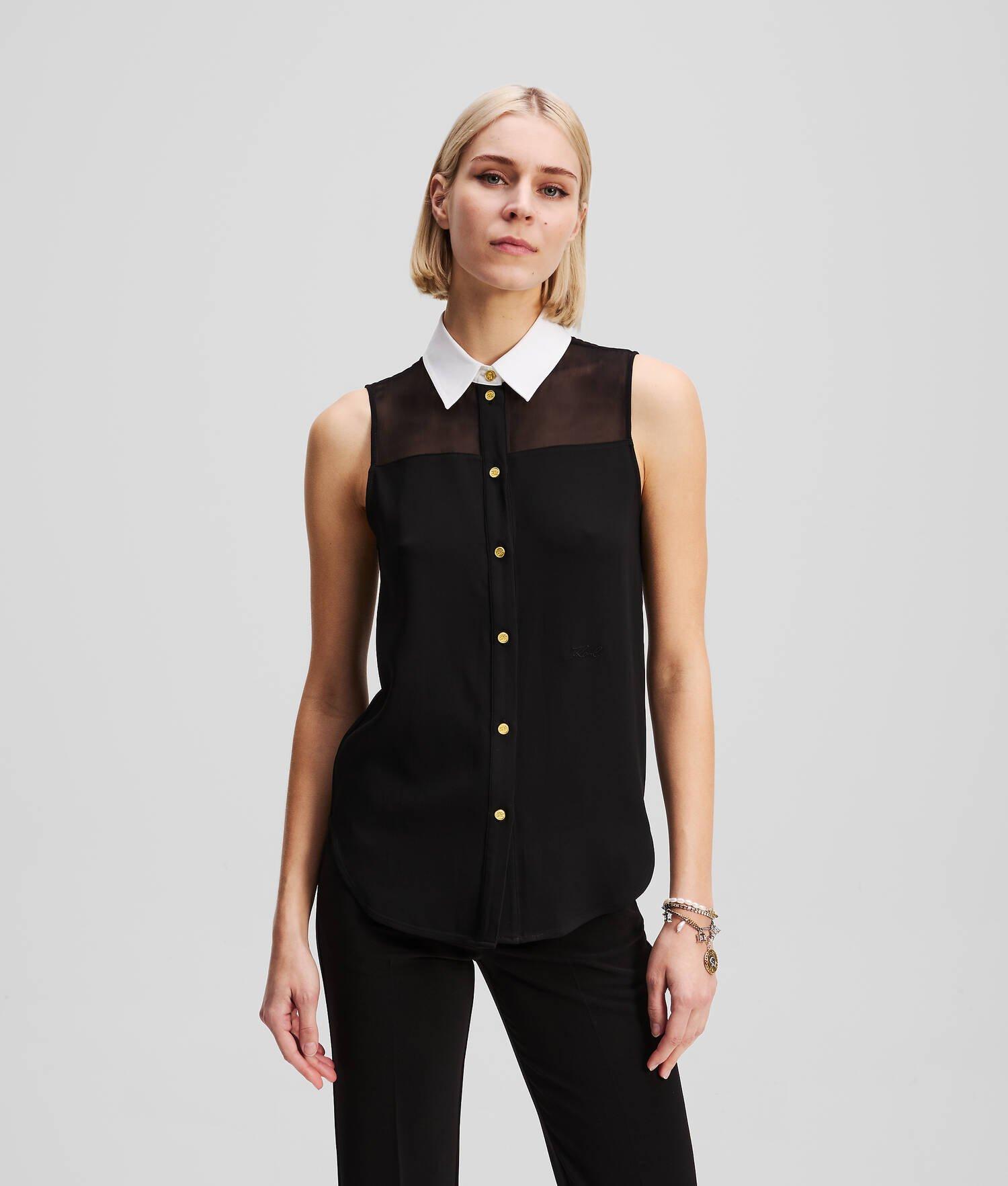 POPLIN COLLAR SLEEVELESS BLOUSE Product Image