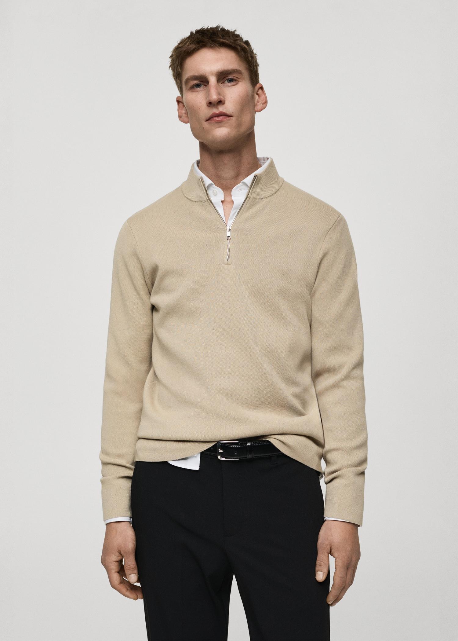 Perkins-neck sweater with zipper - Men | MANGO USA Product Image