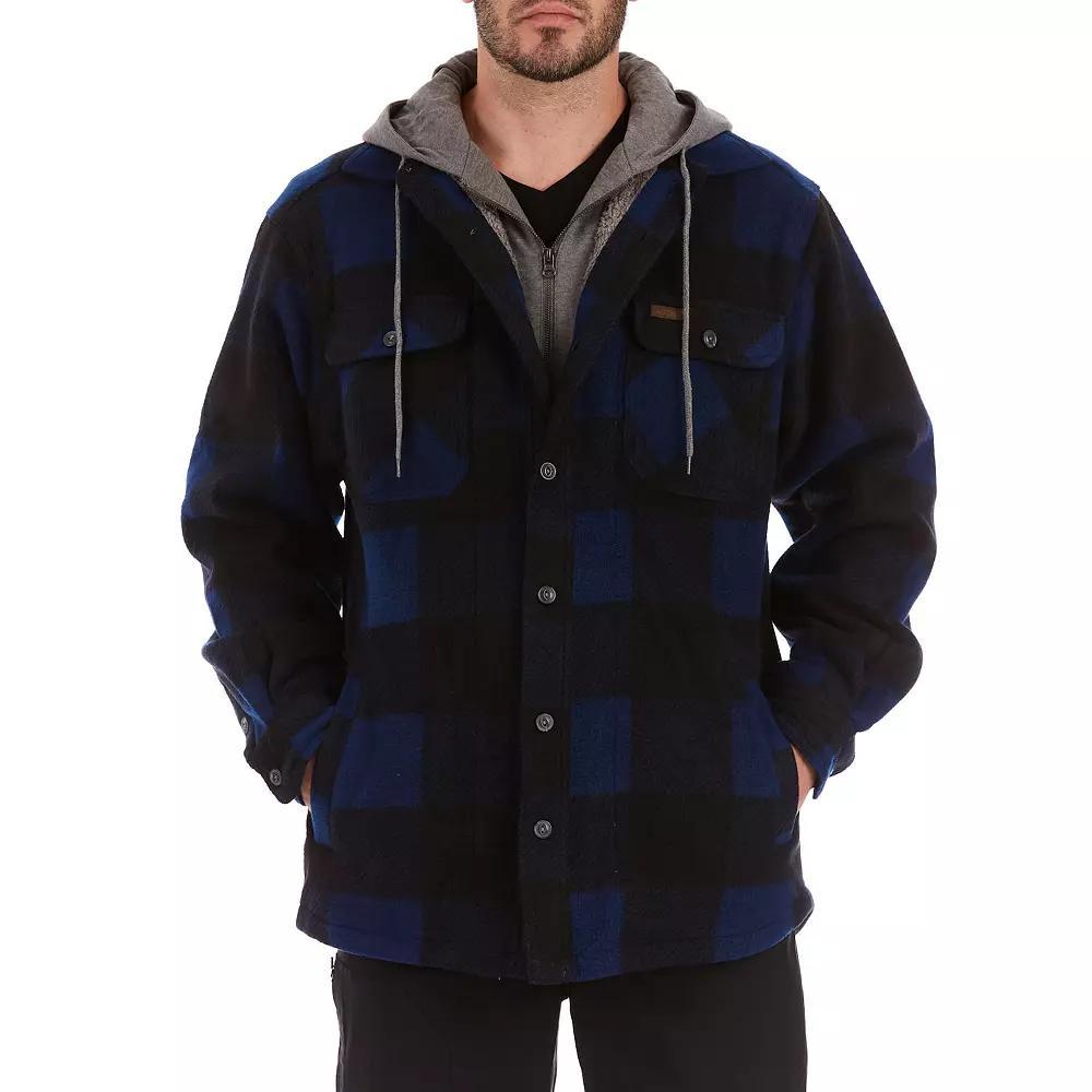 Men's Smith's Workwear Plaid Sherpa-Lined Microfleece Hooded Shirt Jacket, Size: Large, New Blue Product Image