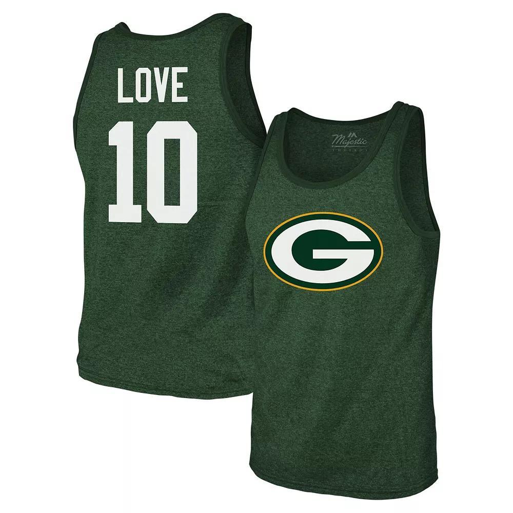 Men's Majestic Threads Jordan Love Green Green Bay Packers Tri-Blend Player Name & Number Tank Top, Size: Medium Product Image