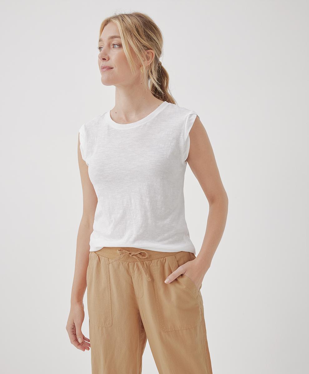 Women's White Featherweight Slub Muscle Tee L Product Image