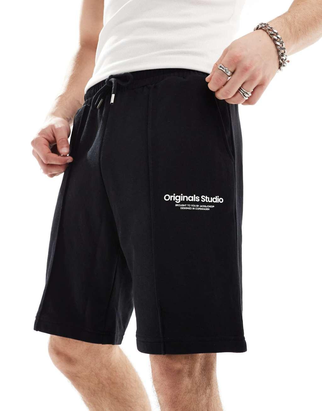 Jack & Jones loose fit jersey shorts with logo in black  Product Image