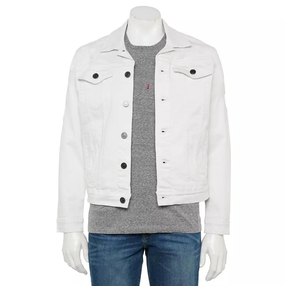 Men's Xray Washed Ripped Denim Jacket, Size: XL, White Product Image
