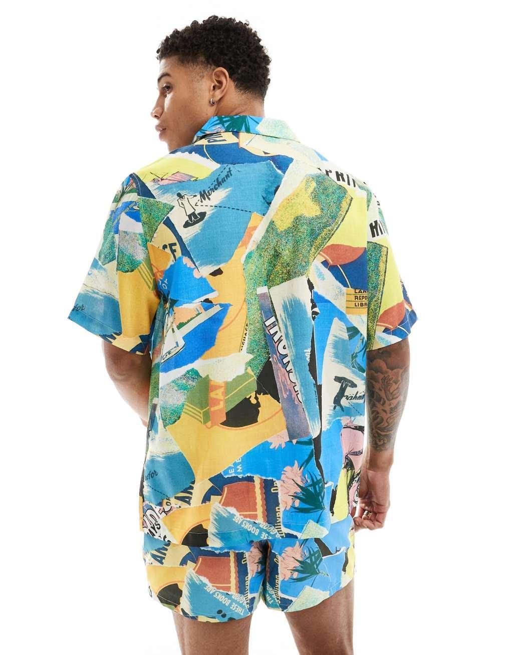 ASOS DESIGN relaxed revere shirt with graphic print - part of a set Product Image
