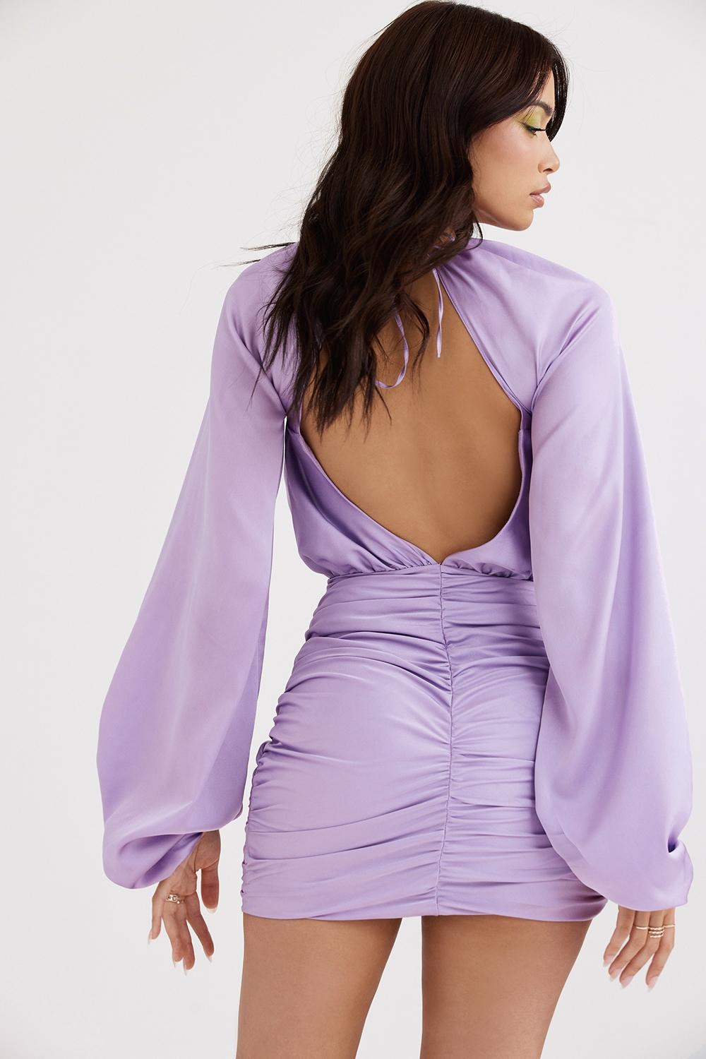 Kate  orchid satin wrap front mini dress Product Image