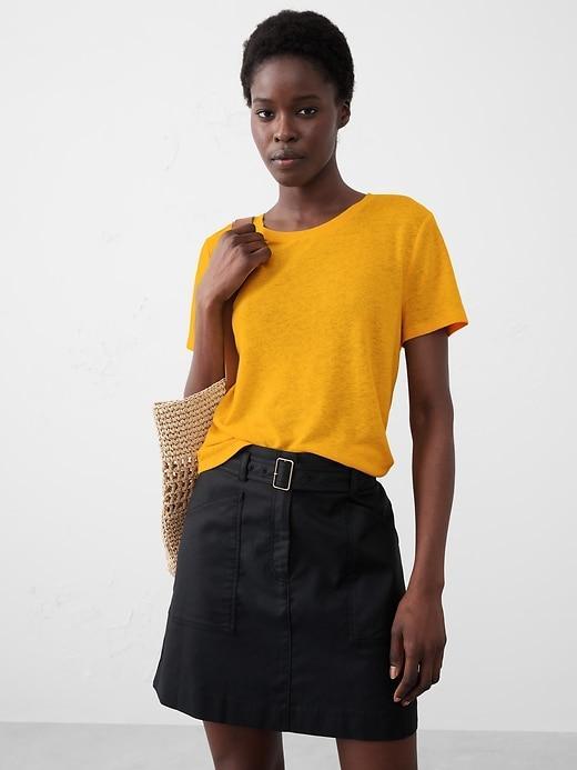 Linen-Blend Crew-Neck Top Product Image