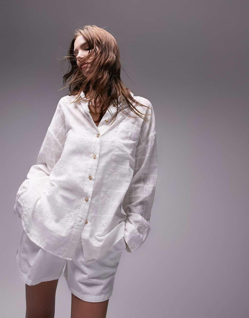 Topshop floral embroidered beach shirt Product Image
