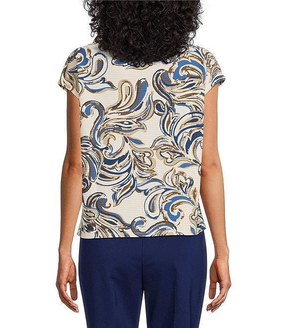 Investments Knit Buttercream/Blue Paisley Short Sleeve High Neck Ottoman Top Product Image