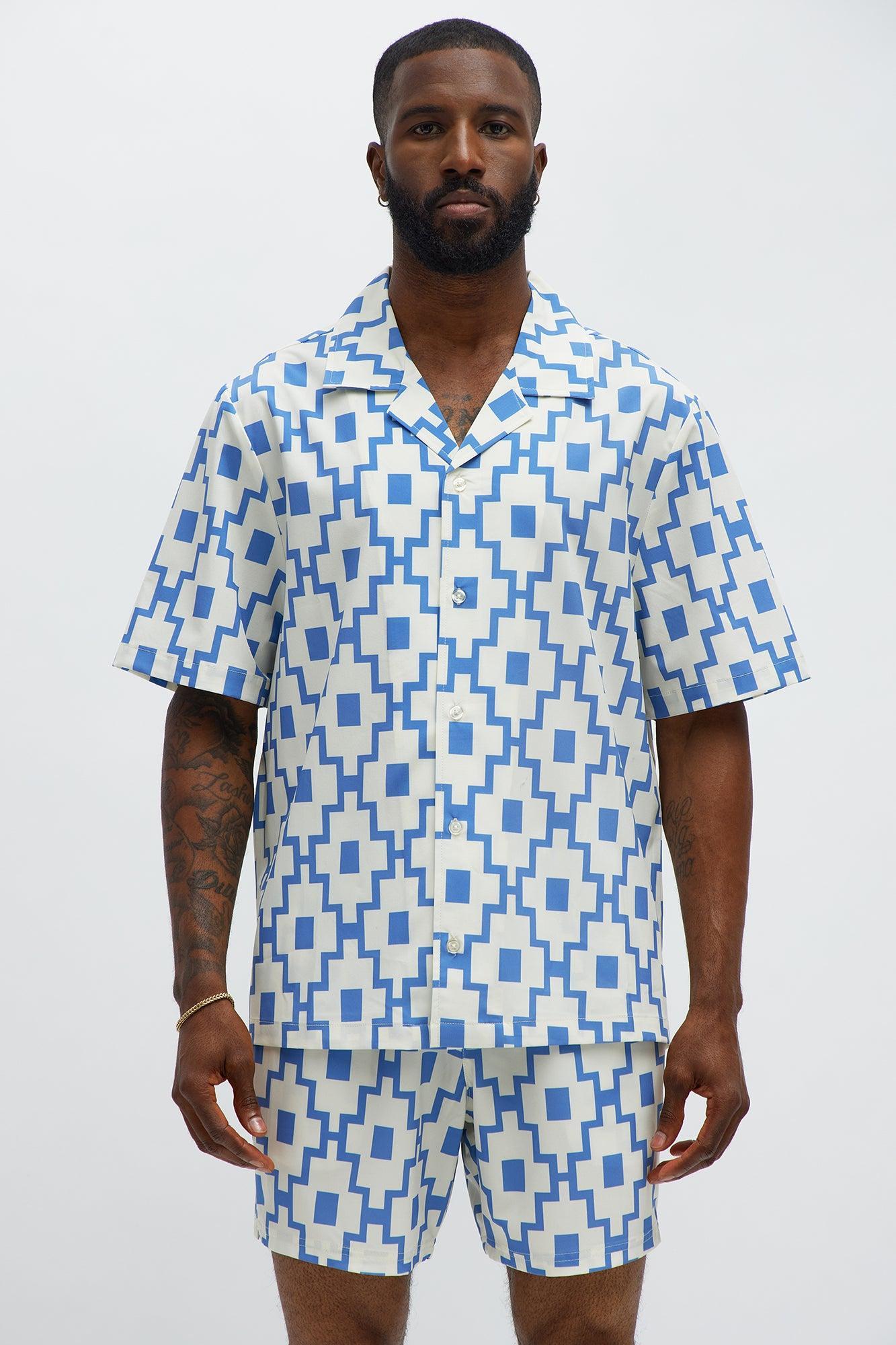 Mosaic Printed  Cuban Shirt - Blue/combo Product Image