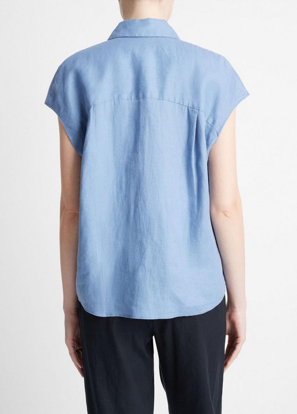Womens Linen Cap-Sleeve Button-Front Blouse, Optic White, Size L Vince Product Image