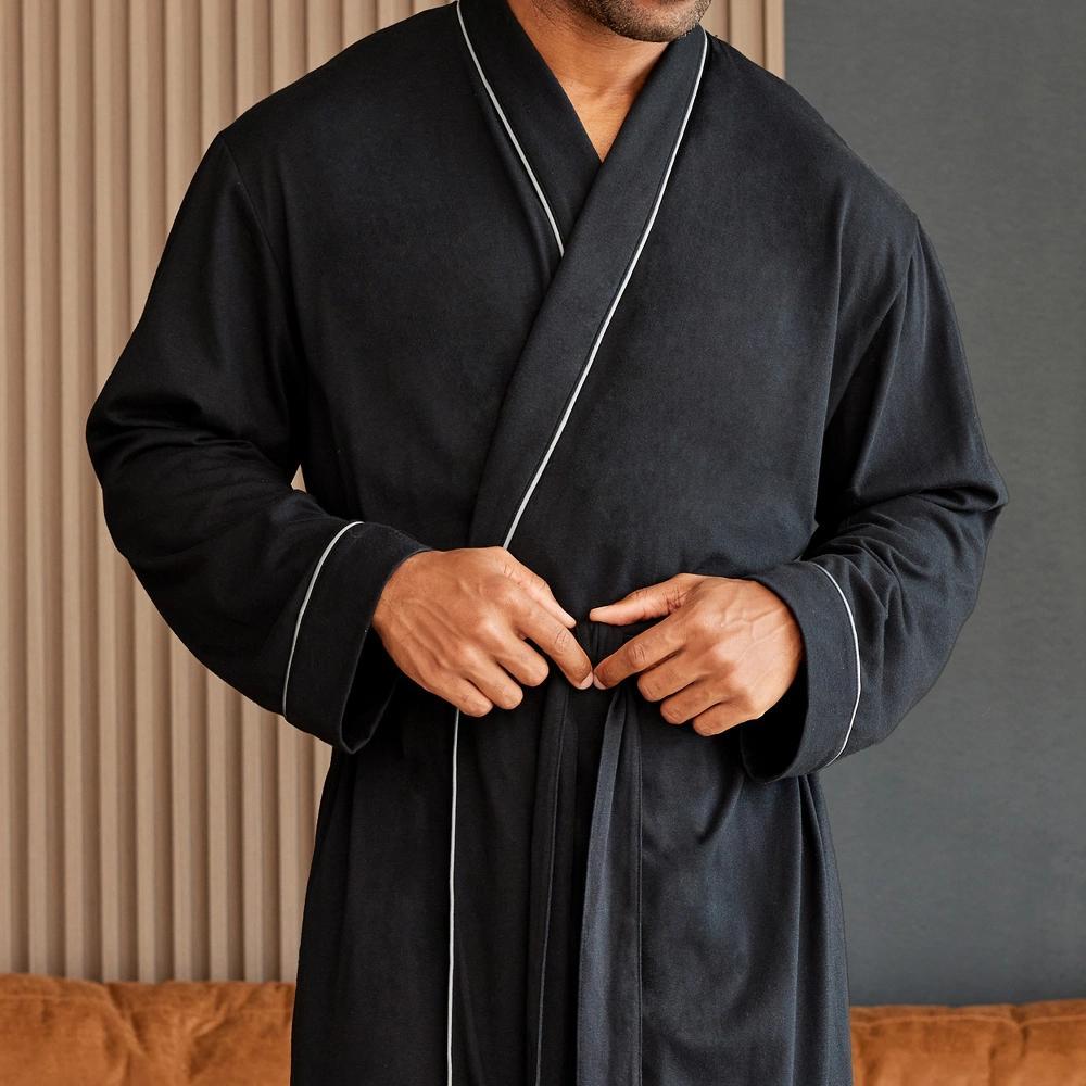 ADR Men's Soft Cotton Knit Jersey Long Lounge Robe with Pockets, Bathrobe Product Image
