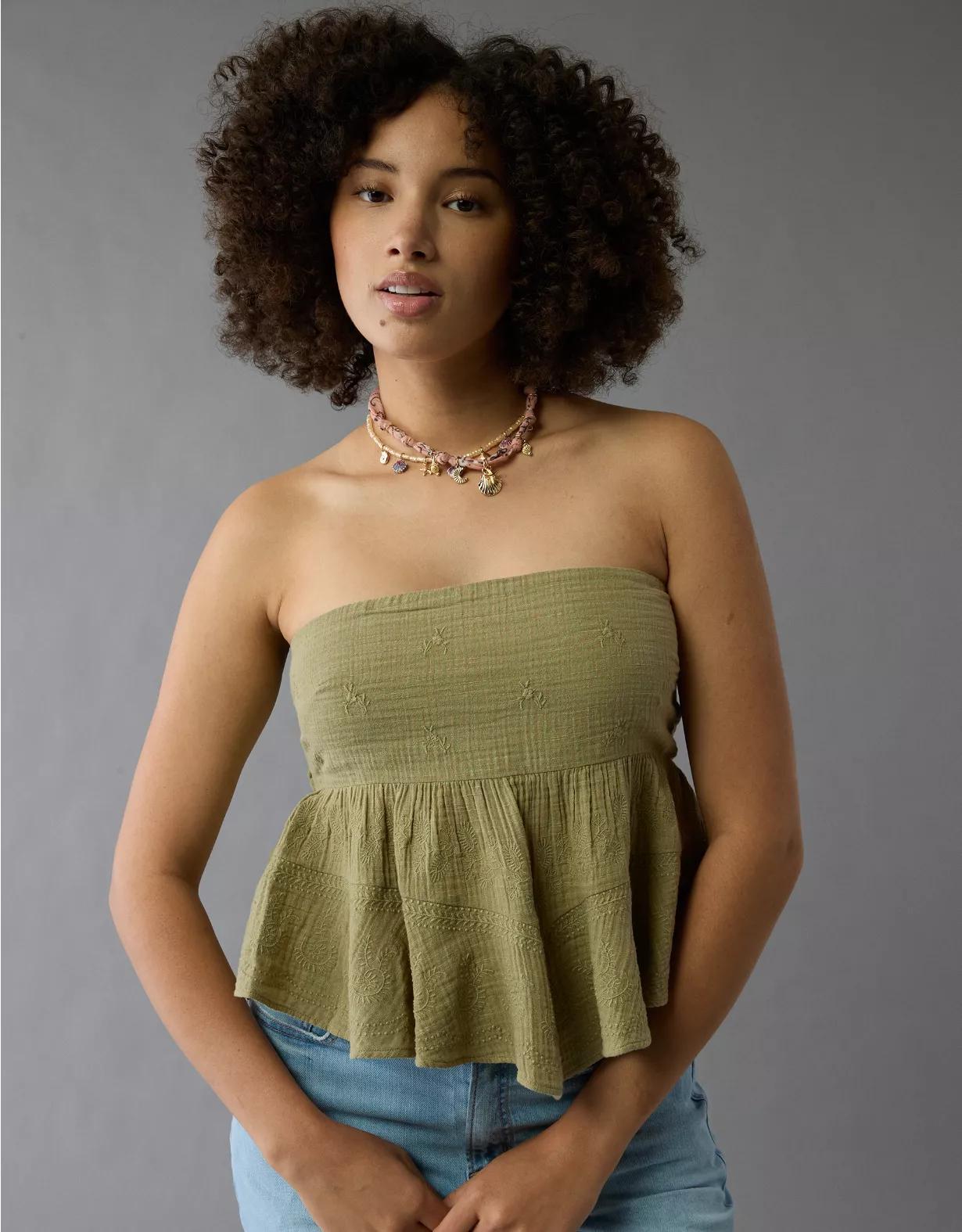 AE Embroidered Babydoll Tube Top Product Image