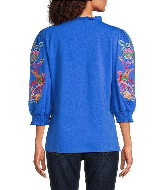 Calessa Embroidered Split V-Neck 3/4 Sleeve Tunic Product Image