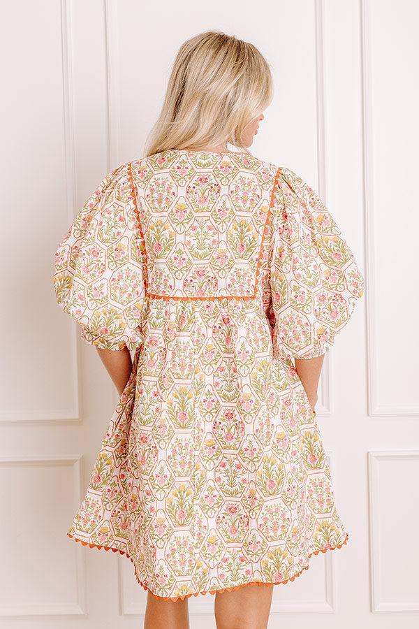 Tea Garden Charm Floral Mini Dress in Orange Product Image