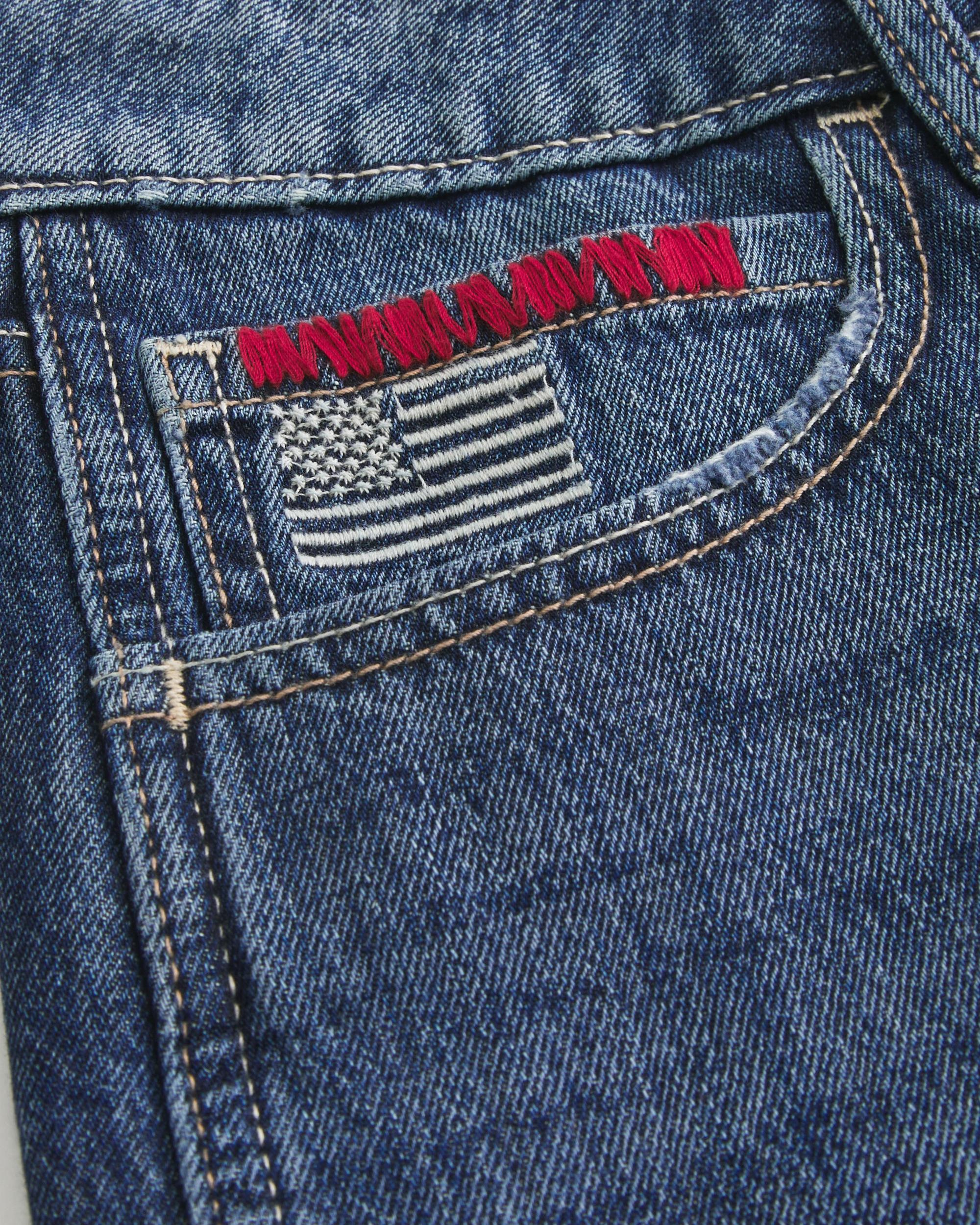 Low-Rise Medium Wash Number Graphic Baggy Jort Product Image