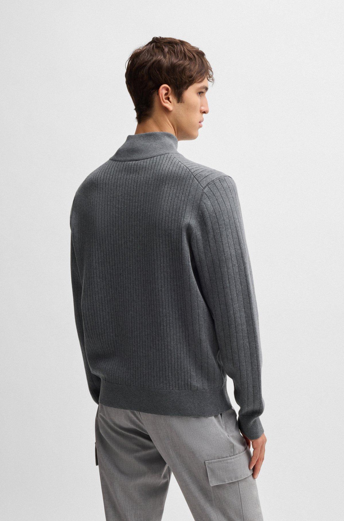 Zip-up cotton cardigan with knitted pinstripes Product Image