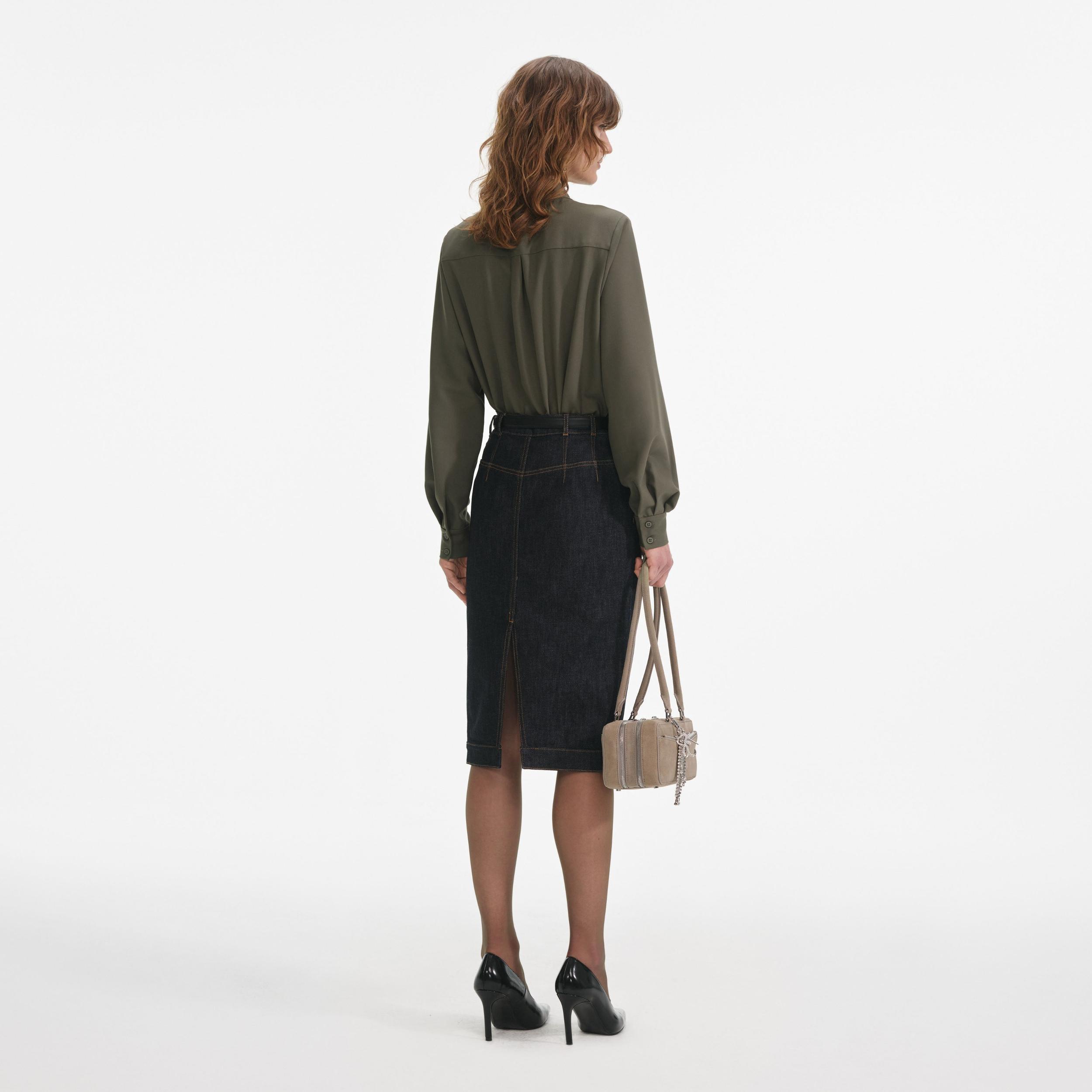 Khaki Twill Pussy Bow Blouse Product Image