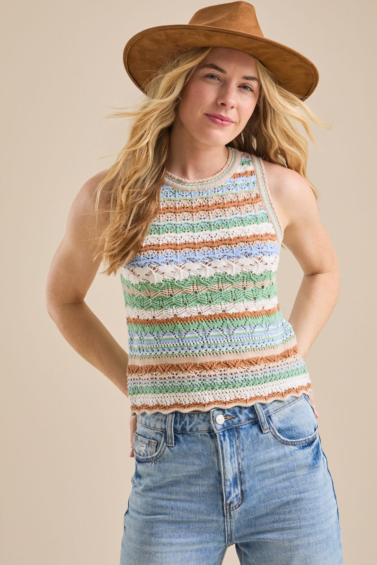 Bailee Striped Crochet Tank Product Image