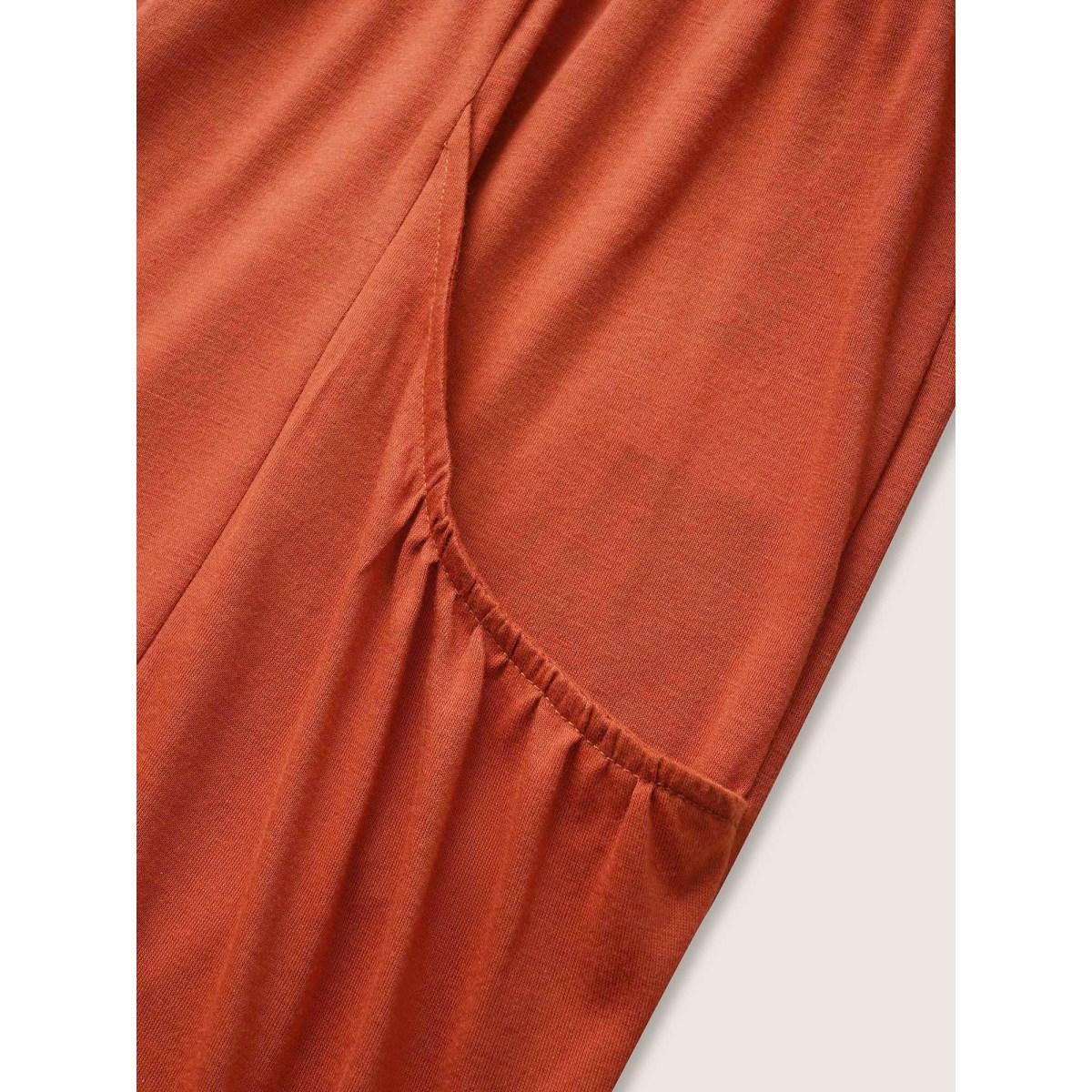 Plus Size OrangeRed Supersoft Essentials Wrap Patched Pocket Tank Jumpsuit Women Casual Sleeveless Overlap Collar Everyday Loose Jumpsuits BloomChic 10/M Product Image