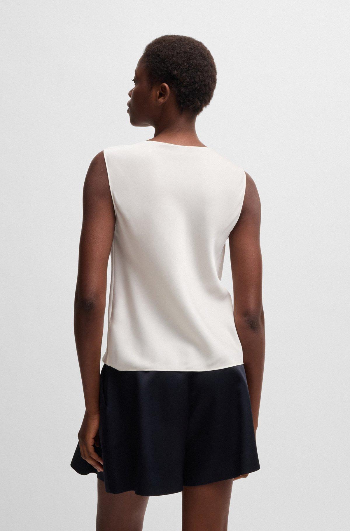 Sleeveless cowl-neck blouse in stretch silk Product Image