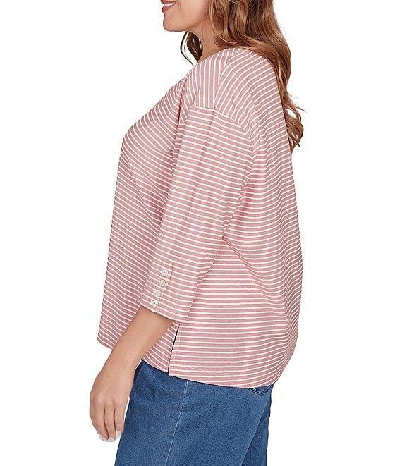 Ruby Rd. Plus Size Stripe Scoop Neck 3/4 Sleeve Top Product Image